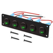 5 Gang Round Dash Rocker Toggle  Panel Waterproof 12-24V LED for RV Ship Yacht Marine Car Marine Ship Green