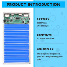 18650 Battery Power Bank Box 5V 2.1A LCD Display 20000MAh Power Board for 6X18650 Battery DIY Powerbank Case(White)