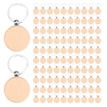 100Pieces Wooden Keychain Blanks Bulk Round Wood Engraving Blanks Unfinished Wooden Key Ring Key Tag B