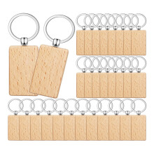 100Pieces Wooden Keychain Blanks Bulk Rectangle Wood Engraving Blanks Unfinished Wooden Key Key Tag A