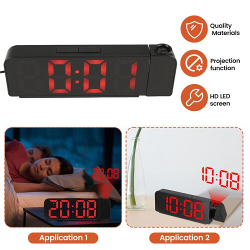 180 Rotation Projection Alarm Clock 12/24H LED Digital Clock USB Charge Ceiling Projector Alarm Clock (Red) 2