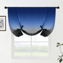Ombre Blue & Black Darkening Tie-Up Curtains, Thermal Insulated, Rod Pocket, Balloon Style, W42xL48", 1 Panel, Compatible with Standard Rods