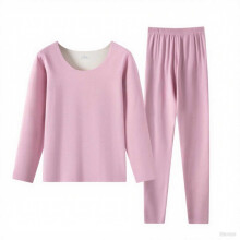 Damesflanellen pyjamaset met ronde hals, dikke fleece, lange mouwen