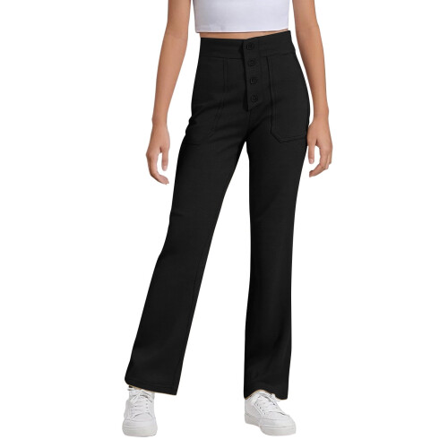 Jenteskoleuniformbukser med høy midje og elastisk bootcut 2