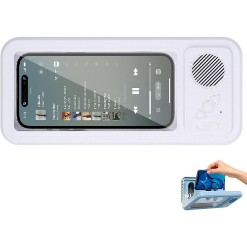 Waterproof Speaker Phone Holder White IPX4 360 Rotatable