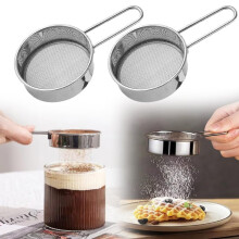 2 Pack Stainless Steel Mini Flour and Powdered Sugar Sifter with Fine Mesh Long Handle for Baking