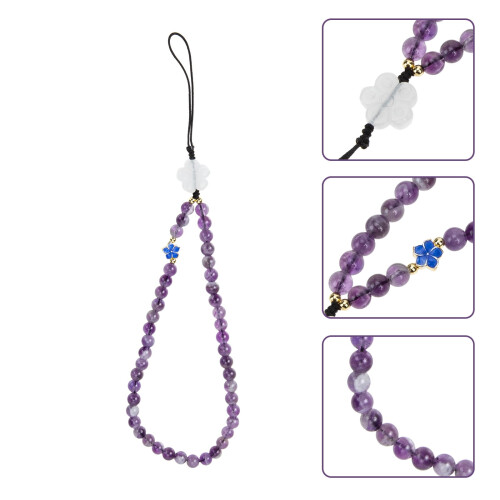 Pingente de celular com contas de ametista violeta