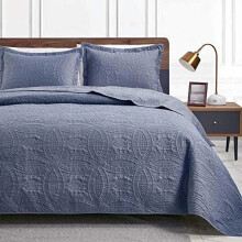 Ensemble de courtepointe bleu pour lit simple – Couvre-lit d'été doux et léger, motif à pièces moderne, 2 pièces (1 courtepointe + 1 taie