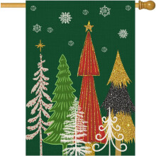 Green Christmas Tree House Flag 28x40 inch double-sided