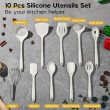 Conjunto de utensílios de cozinha de silicone branco com 10 peças