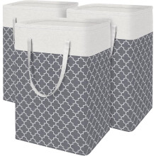 3-Pack Freestanding Waterproof Laundry Basket, Collapsible 75L Hamper with Carry Handles, Clover Grey – Compatible with Home & Dorm