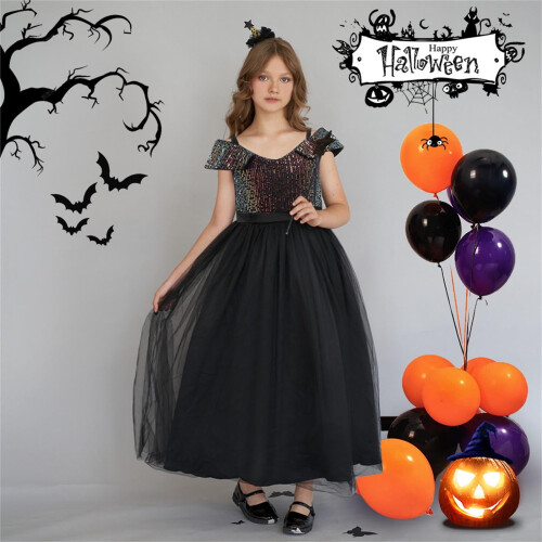 Παιδικό φόρεμα ρόλων για το Halloween με σχέδιο πριγκίπισσας και πέταλα, αμάνικο, 2