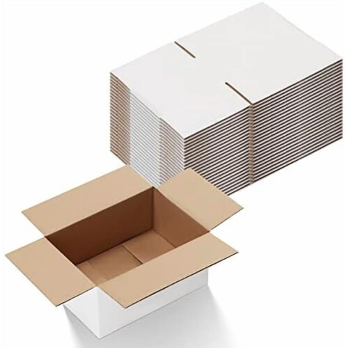 Caixa de envio de papelão ondulado branco 9x6x4 polegadas (23x15x10 cm) - Pacote com 25 unidades