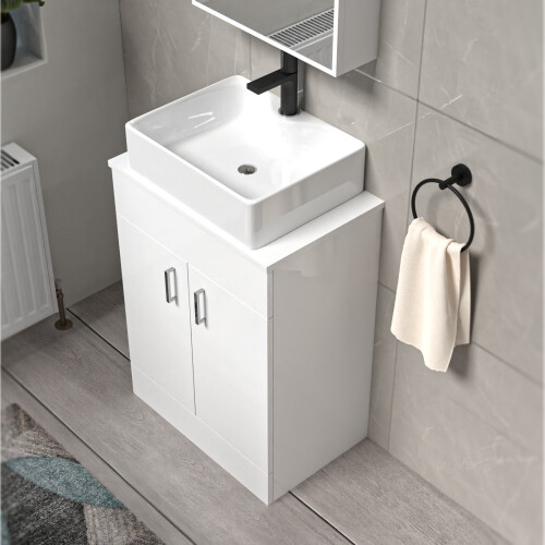 NES Home Onken 600mm White Vanity Cabinet And Rectangle Counter Top Basin Sink Unit 2