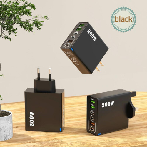 Φορτιστής USB-C πολλαπλών θυρών 200W με 3 θύρες USB και 3 θύρες USB-C 2