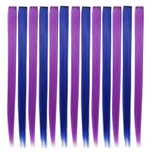 13 Pcs Colored Party Highlights Colorful Clip in Hair Extensions 55cm Straight Synthetic Hairpieces, +