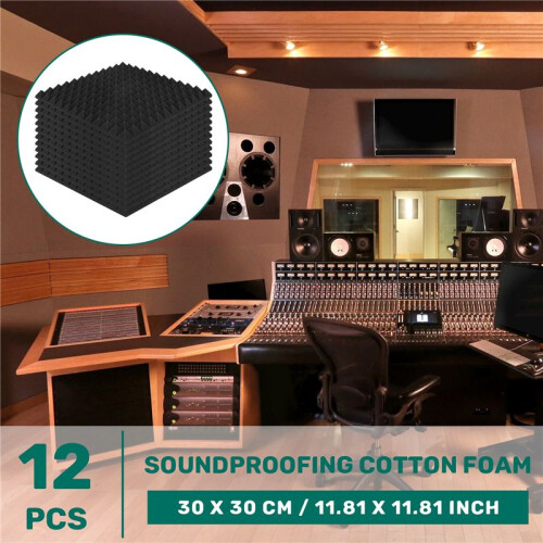 12 Pack Pyramid Shape Soundproof Foam Sound Proof Padding Treatment Panel for Echo Bass Insulation 1