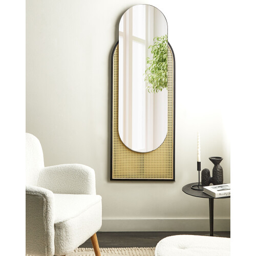 Beliani Wall Mirror NEVERS 53 cm 143 cm PE Rattan Natural 1