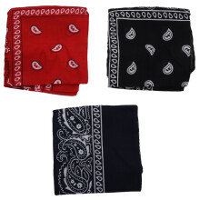 Set of 3 bandanas Paisley and Woman 57 x 57 cm Black + Red + navy