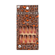 Gold Finger Gel Glam Press on Nails Dunkelbraun Glitter French Voller Deckel Luxuriöses Design, Quadrat, Mittel GF64