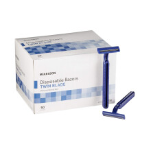 Rasoirs jetables McKesson, rasoir à raser, double lame, acier inoxydable, bleu, 50 unités, 2 paquets, 100 au total