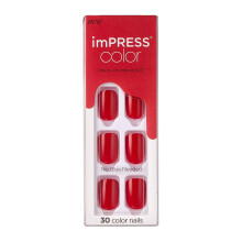 KISS imPRESS No Glue Mani Press On Nails, Color, 'Reddy or Not', Red, Short Size, Squoval Shape, Includes 30 Nails, Prep Pad, Instructions Sheet, 1 Ma