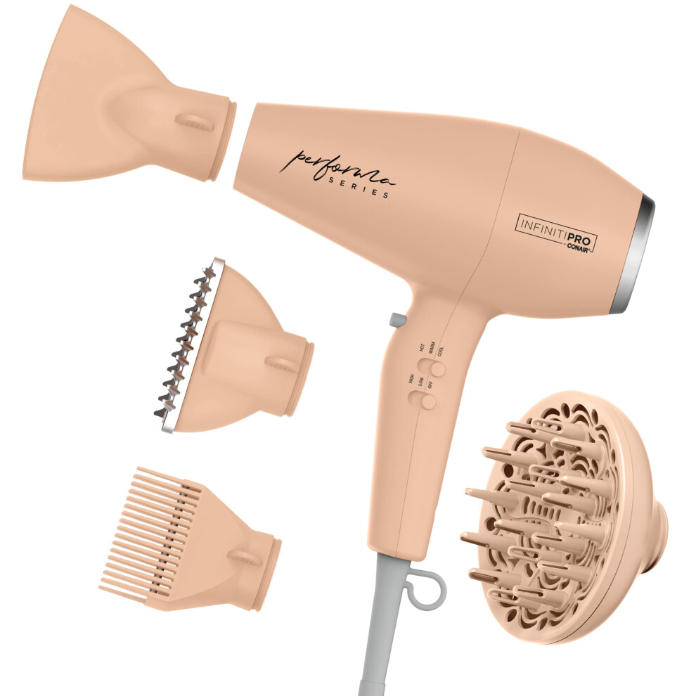 Conair Infinitipro By Performa Series Hair Dryer With Diffuser Plus 3 Other Attachments, 1875W Blow Dryer With Professional Performance Motor