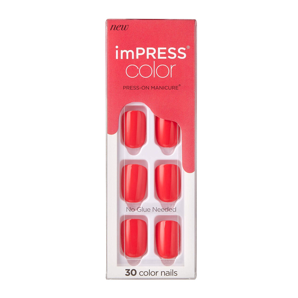 Impress Orange Kiss No Glue Mani Press On Nails, Color, 'Corally Crazy', Short Size, Squoval Shape, Includes 30 Nails, Prep Pad, Instructions Sheet,