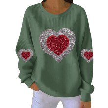 Dames Valentijnssweatshirt met hartjesprint, geribbelde ronde hals, casual model met lange mouwen.