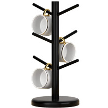 Coffee Mug Holder Tree,Coffee Bar Organizer,Coffee Cup Holder with 6 Hooks,Wood Coffee Mug Rack for Counter,Black