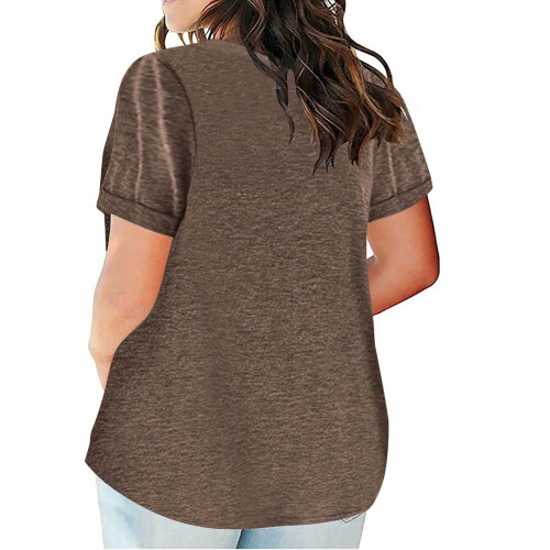 Γυναικεία Μπλούζα Plus Size με Κοντομάνικα και V Λαιμόκοψη, Μονόχρωμα T-shirts, Απλό 2