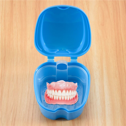 Denture Case, Denture Cup with Strainer, Denture Bath Box False Teeth Storage Box with Basket Net Container Holder for Travel 2