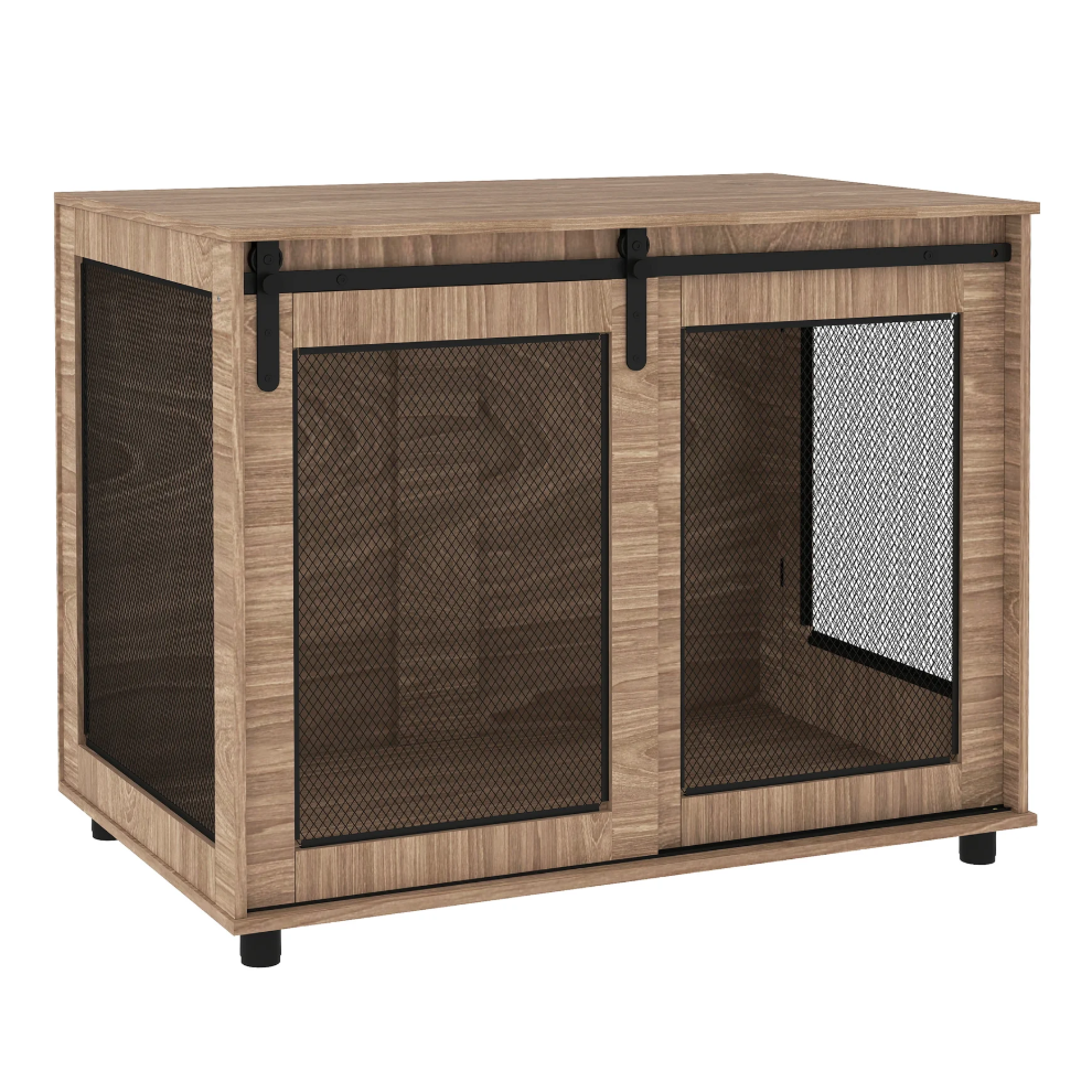 Pawhut Dog Crate Furniture W/ Sliding Door, For Medium Dogs, Brown