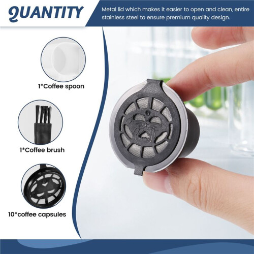 10 Pcs Reusable Refillable Coffee Capsule Filters for  with Spoon Brush Kitchen Accessories Coffee Filter Black