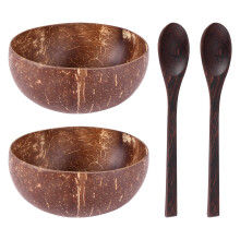 Kokoskommetjes en Houten Lepels voor Het Serveren van Noedels, Pasta, Smoothies, Pap, Ambachtelijke Decoratie Kokosnootschaal
