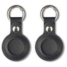 2Pcs Case Compatible for Airtag, PU Leather Skin Cover with Keychain Holder Key Ring for Air Tag Accessories Black