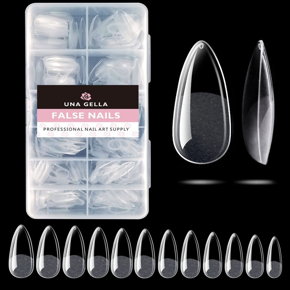 Una Gella Almond Fake Nails 216Pcs Almond Press On Nails Pre-Shape Almond Nails Tips For Full Cover Acrylic Almond Nails French False Nails For Nail E