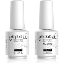 Vishine 15ml No Wipe Top Coat Basislack Soak off UV LED Trocken Langanhaltend Glänzender Nagellack Set