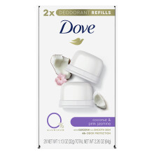 Dove Refillable Deodorant Refill Kit Deodorant For Women Coconut & Pink Jasmine 0% Aluminum 1.13 Ounce 2 Refills (Pack of 2)