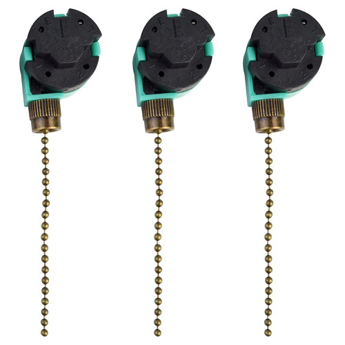 3 Pack Ceiling Fan  3 Speed 4 Wire Zing Ear ZE-268S6 Fan Pull Chain  Replacement Speed Control 2