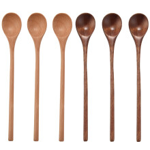 6 PçS Colher de Madeira, Colheres de Madeira de Cabo Longo Misturando Sopa de Café Colher de Chá Gelado Usado para Cozinhar Misturar Cozinhar