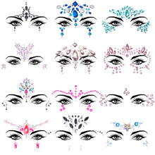 SIQUK 12 Sets Gesichtsjewels Meerjungfrau Gesichtsgems Strass-Tattoos für Festival Party