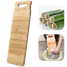 23.6in Bamboo Washboard for Laundry Clothes with Wavy Surface and SpaceSaving Hanging Design