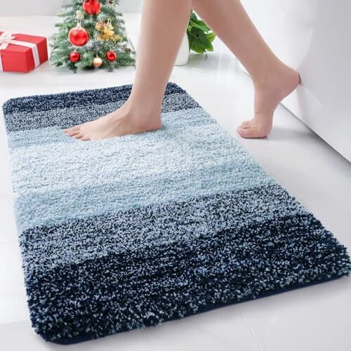 Tapete de banho felpudo de microfibra, retangular, azul escuro, 76 x 43 cm (30 x 17 polegadas)
