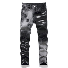 Ripped Stretch Denim Pants for Boys & Girls, High Waist Slim Fit, Distressed Straight Trousers with Pockets, Black, 8-10 Years