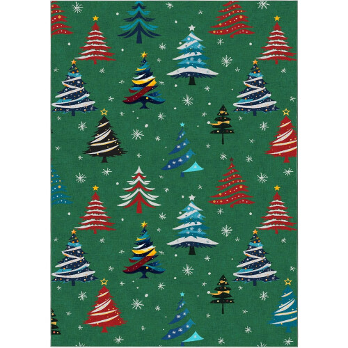 Christmas Tree Area Rug 8x10 Green Washable 1