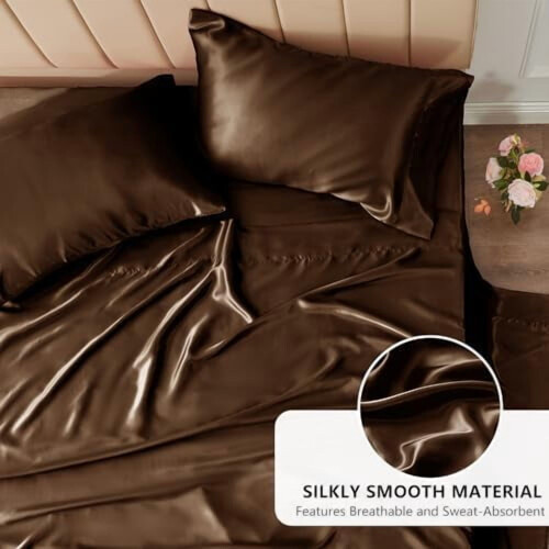 Queen Satin Sheet Set 4-Piece Microfiber 1