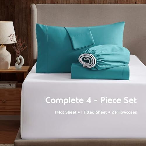 Ensemble de draps en microfibre pour lit queen, 4 pièces, poches profondes 1