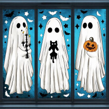 Naklejki na okna na Halloween, duch, nietoperz, czarny kot, dynia