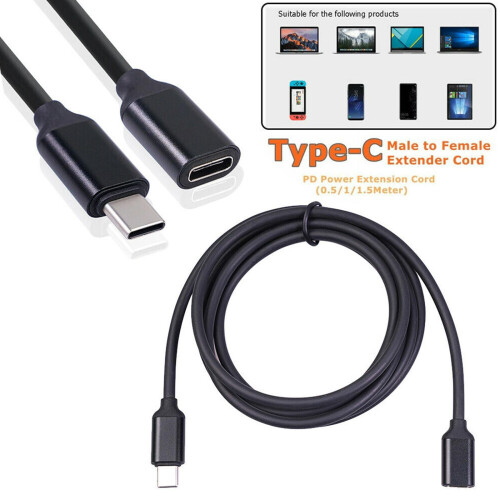 Καλώδιο φόρτισης επέκτασης USB Type-C, αρσενικό σε θηλυκό, προσαρμογέας USB-C J7P8Lead K59C W4X8 2